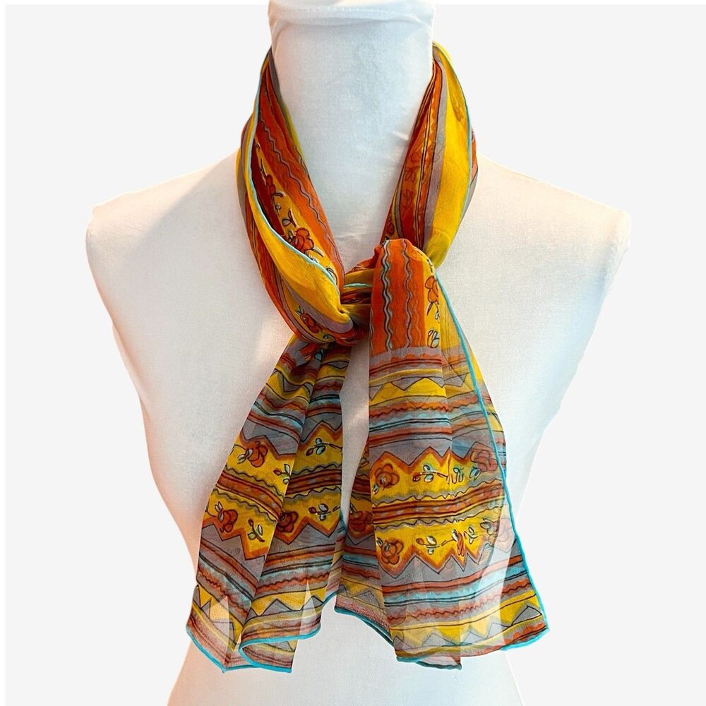 VTG Vera Neumann Womens sheer rectangular chiffon scarf yellow multicolor